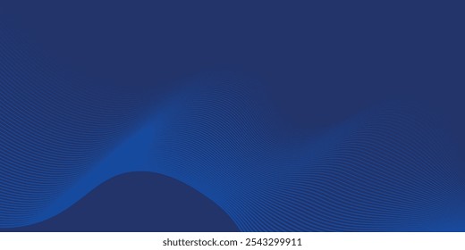 Linhas de onda brilhantes abstratas em fundo azul escuro. Padrão de onda dinâmico. Modernas linhas onduladas fluindo. Conceito de tecnologia futurista. Terno para banner