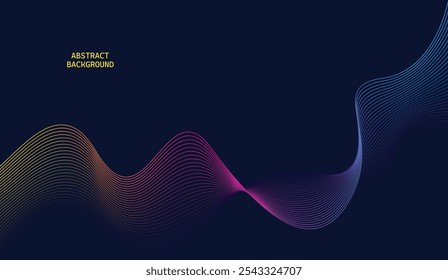 Abstract glowing wave lines on dark blue background. Modern flowing wavy lines
