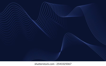 Abstract glowing wave lines on dark blue background. Modern flowing wavy lines
