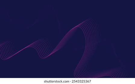 Abstract glowing wave lines on dark blue background. Modern flowing wavy lines
