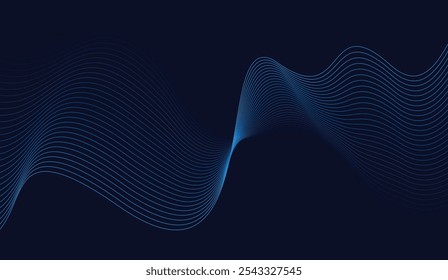 Abstract glowing wave lines on dark blue background. Modern flowing wavy lines
