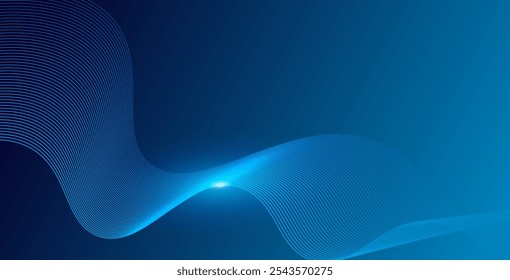 Líneas de onda brillantes Abstractas sobre fondo azul oscuro. Patrón de onda dinámica. Líneas onduladas que fluyen modernas. Concepto de tecnología futurista. Traje para el Anuncio, cartel, cubierta, folleto, volante, Sitio web
