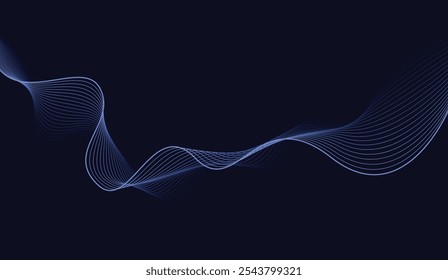 Abstract glowing wave lines on dark blue background. Modern flowing wavy lines