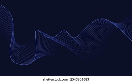 Abstract glowing wave lines on dark blue background. Modern flowing wavy lines