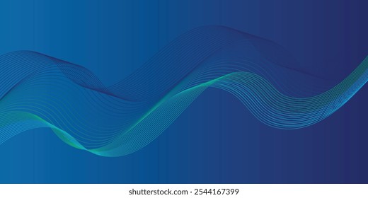 Abstract glowing wave lines on dark blue background. Dynamic wave pattern.
