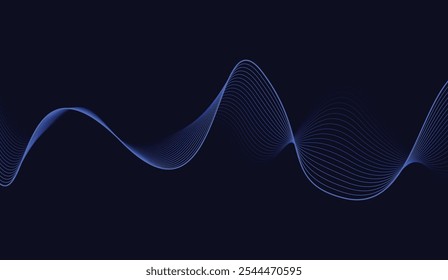 Líneas onduladas brillantes Abstractas sobre fondo azul oscuro Líneas onduladas fluidas modernas