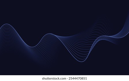 Líneas onduladas brillantes Abstractas sobre fondo azul oscuro Líneas onduladas fluidas modernas