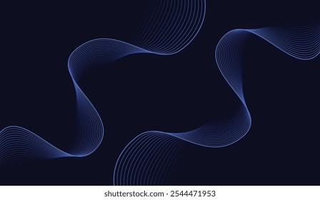 Abstract glowing wave lines on dark blue background Modern flowing wavy lines