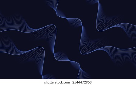 Abstract glowing wave lines on dark blue background Modern flowing wavy lines