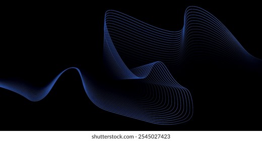 Abstract glowing wave lines on dark blue background. Dynamic wave pattern. Modern flowing wavy lines.