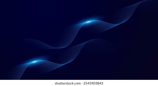 Abstract glowing wave lines on dark blue background. Dynamic wave pattern. Modern flowing wavy lines. Futuristic technology concept. Suit for banner, poster, cover, brochure, flyer, website