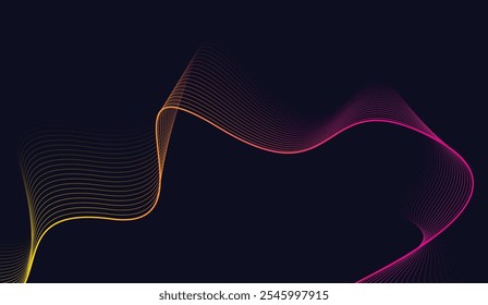 Líneas de onda brillantes Abstractas sobre fondo azul oscuro. Líneas onduladas que fluyen modernas