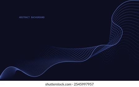 Líneas de onda brillantes Abstractas sobre fondo azul oscuro. Líneas onduladas que fluyen modernas