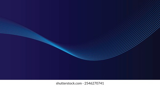 Líneas de onda brillantes Abstractas sobre fondo azul oscuro. Patrón de onda dinámica. Líneas onduladas que fluyen modernas.