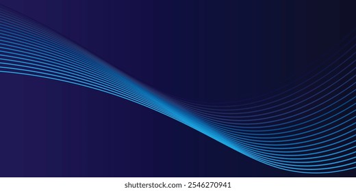 Abstract glowing wave lines on dark blue background. Dynamic wave pattern. Modern flowing wavy lines.