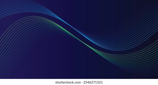 Abstract glowing wave lines on dark blue background. Dynamic wave pattern. Modern flowing wavy lines.