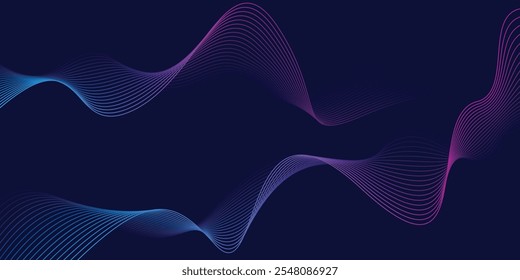 Abstract glowing wave lines on dark blue background Modern flowing wavy lines