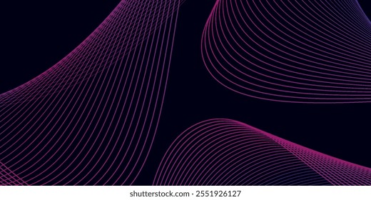 Abstract glowing wave lines on dark blue background. Dynamic wave pattern. Modern flowing wavy lines. Futuristic technology concept.