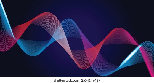 Abstract glowing wave lines on dark blue background. Dynamic wave pattern. Modern flowing wavy lines. Futuristic technology concept. Suit for banner, poster, cover, brochure, flyer, website