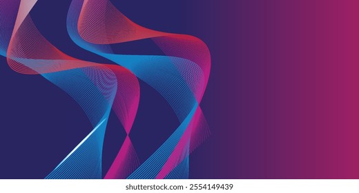 Abstract glowing wave lines on dark blue background. Dynamic wave pattern. Modern flowing wavy lines. Futuristic technology concept. Suit for banner, poster, cover, brochure, flyer, website