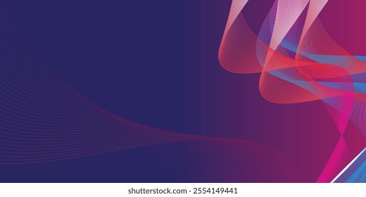 Abstract glowing wave lines on dark blue background. Dynamic wave pattern. Modern flowing wavy lines. Futuristic technology concept. Suit for banner, poster, cover, brochure, flyer, website