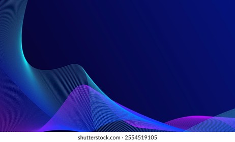 Abstract glowing wave lines on dark blue background. Dynamic wave pattern. Modern flowing wavy lines. Futuristic technology concept. Suitable for banners, posters, covers, brochures, flyers, websites