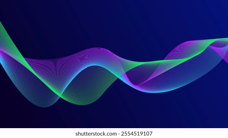 Abstract glowing wave lines on dark blue background. Dynamic wave pattern. Modern flowing wavy lines. Futuristic technology concept. Suitable for banners, posters, covers, brochures, flyers, websites