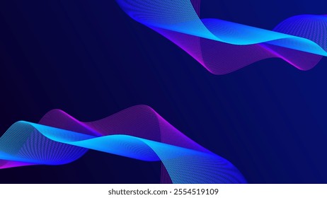 Abstract glowing wave lines on dark blue background. Dynamic wave pattern. Modern flowing wavy lines. Futuristic technology concept. Suitable for banners, posters, covers, brochures, flyers, websites