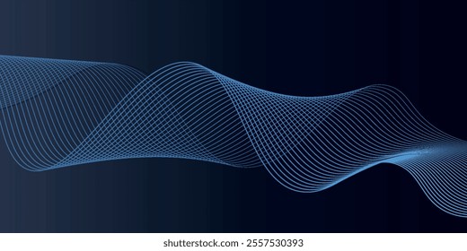 Abstract glowing wave lines on dark blue background. Dynamic wave pattern. Modern flowing wavy lines. Futuristic technology concept.