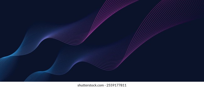 Abstract glowing wave lines on dark blue background Modern flowing wavy lines