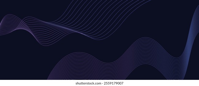 Abstract glowing wave lines on dark blue background Modern flowing wavy lines