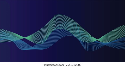 Abstract glowing wave lines on dark blue background. Dynamic wave pattern. Modern flowing wavy lines. Futuristic technology concept. Suit for banner, poster, cover, brochure, flyer, website