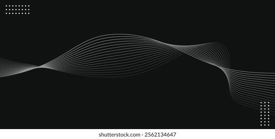 Abstract glowing wave lines on black background. Dynamic wave pattern. Modern flowing wavy lines.Vector illustration