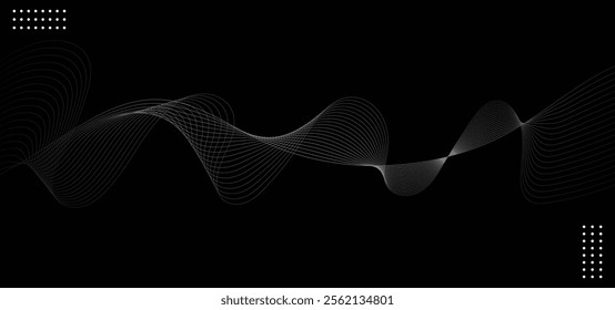 Abstract glowing wave lines on black background. Dynamic wave pattern. Modern flowing wavy lines.Vector illustration