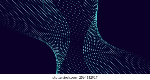 Abstract glowing wave lines on dark blue background. Dynamic wave pattern. Modern flowing wavy lines. Futuristic technology concept. Suit for banner, poster, cover, brochure, flyer, website