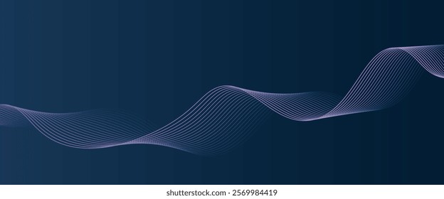 Abstract glowing wave lines on dark blue background. Dynamic wave pattern. Modern flowing wavy lines. Futuristic technology concept. Suit for banner, poster, cover, brochure, flyer, website