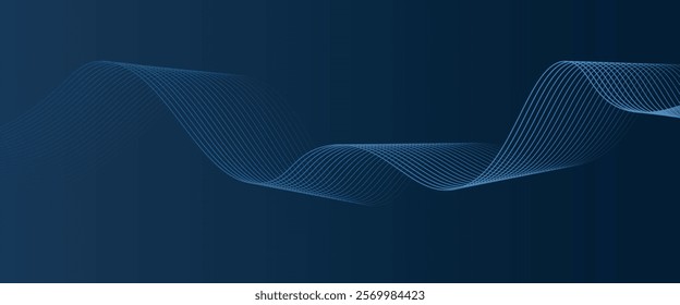 Abstract glowing wave lines on dark blue background. Dynamic wave pattern. Modern flowing wavy lines. Futuristic technology concept. Suit for banner, poster, cover, brochure, flyer, website