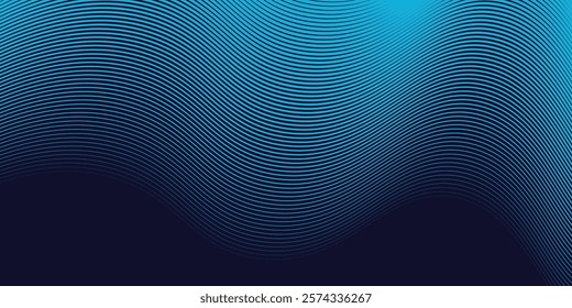 Abstract glowing wave lines on dark blue background. Dynamic wave pattern. Modern flowing wavy lines. Futuristic technology