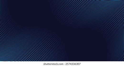 Abstract glowing wave lines on dark blue background. Dynamic wave pattern. Modern flowing wavy lines. Futuristic technology