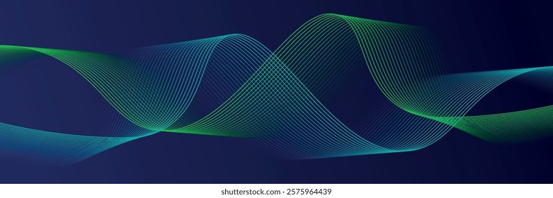 Abstract glowing wave lines on dark blue background. Dynamic wave pattern. Modern flowing wavy lines. Futuristic technology concept.