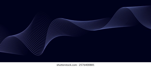 Abstract glowing wave lines on dark blue background. Dynamic wave pattern. Modern flowing wavy lines. Futuristic technology concept. Suit for banner, poster, cover, brochure, flyer, website