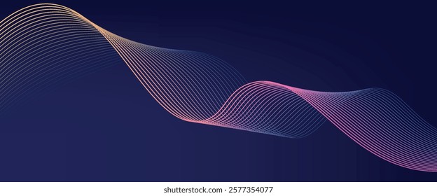 Abstract glowing wave lines on dark blue background. Dynamic wave pattern. Modern flowing wavy lines. Futuristic technology concept. Suit for banner, poster, cover, brochure, flyer, website