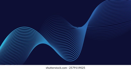 Abstract glowing wave lines on dark blue background. Dynamic wave pattern. Modern flowing wavy lines