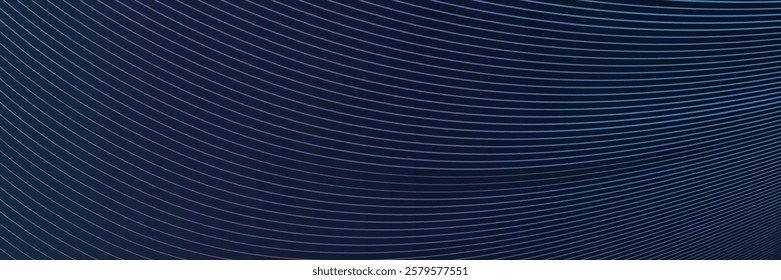 Abstract glowing wave lines on dark blue background. Dynamic wave pattern. Modern flowing wavy lines. Futuristic technology concept. Suit for banner, poster, cover, brochure, flyer, website