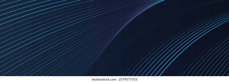 Abstract glowing wave lines on dark blue background. Dynamic wave pattern. Modern flowing wavy lines. Futuristic technology concept. Suit for banner, poster, cover, brochure, flyer, website