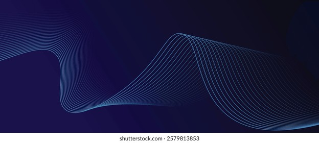 Abstract glowing wave lines on dark blue background. Dynamic wave pattern. Modern flowing wavy lines. Futuristic technology concept.