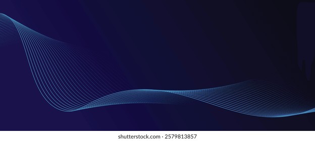Abstract glowing wave lines on dark blue background. Dynamic wave pattern. Modern flowing wavy lines. Futuristic technology concept.