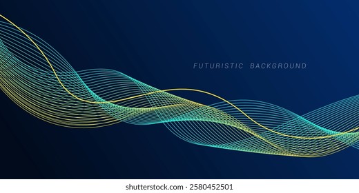 Abstract glowing wave lines on dark blue background. Dynamic wave pattern. Modern flowing wavy lines. Futuristic technology concept. Suit for banner, poster, cover, brochure, flyer, website