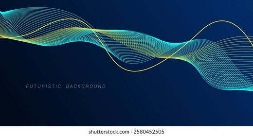 Abstract glowing wave lines on dark blue background. Dynamic wave pattern. Modern flowing wavy lines. Futuristic technology concept. Suit for banner, poster, cover, brochure, flyer, website