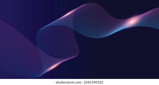 Abstract glowing wave lines on dark blue background. Dynamic wave pattern. Modern flowing wavy lines.  smooth background
